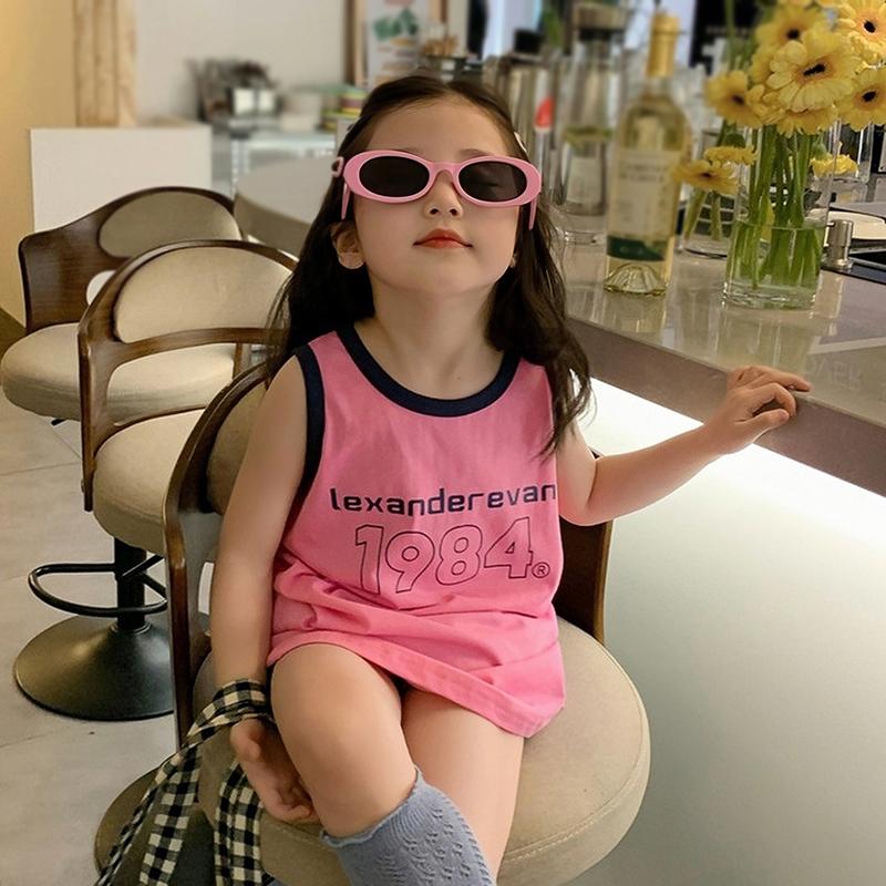 Girls Round Neck Sleeveless Dress Letter Printing Summer Cool Beach Dress