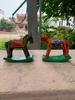 Hand Carved Wooden Rocking Horse Set: Home Decor Tabletop Display