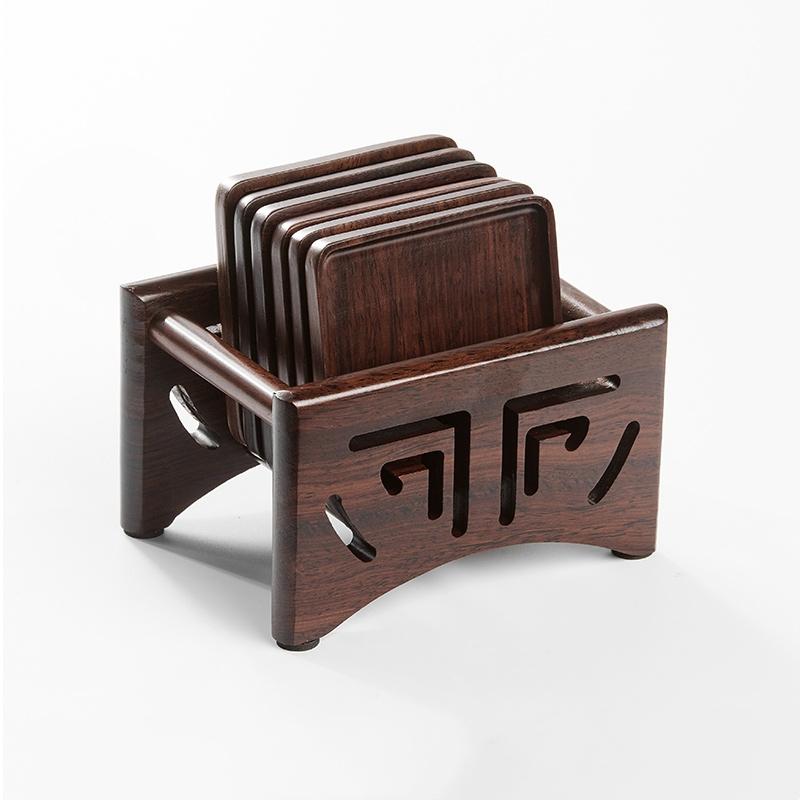 

GIANXI Ebony Coaster Coffee Coaster Wooden Hot Mat Tea Dish Solid Wood Chinese Kungfu Tea Coaster Set Kungfu Tea Cup 7-piece Set