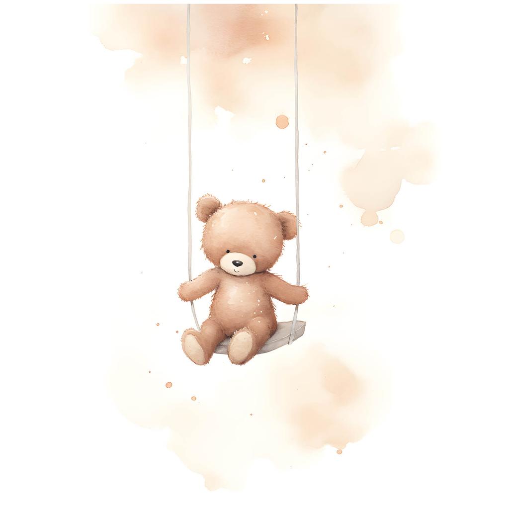 Miś Na Huśtawce Miś Na Huśtawce, 70X100 Cm, Rama Drewniana Jasny Dąb, Papier Matowy 230 Gsm