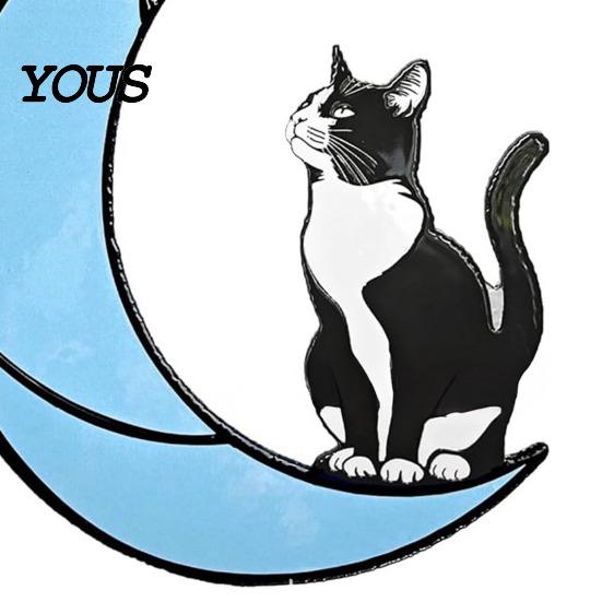 Decorative Hanging Ornament Acrylic Cat Pendant with Chain, Animal for Window Crescent Wall Decor, Cute Lover Gift Home Room Decoration Light