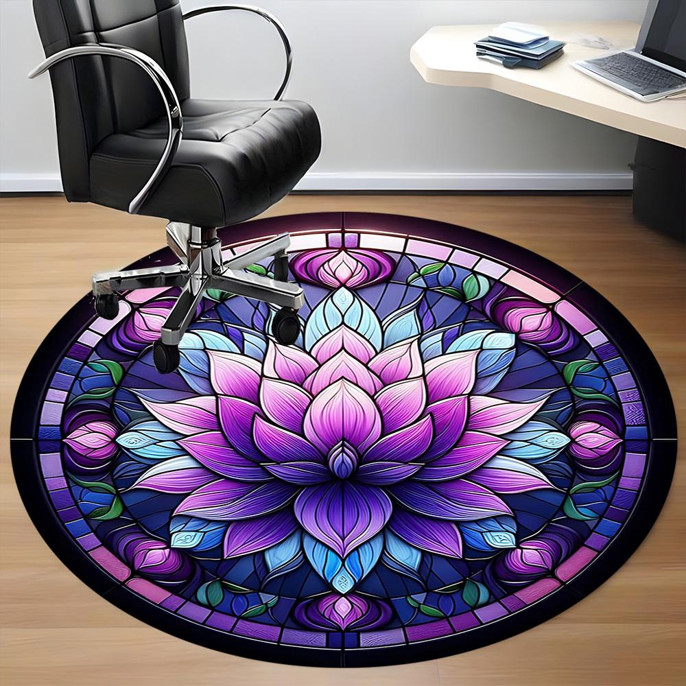 1pc Lotus StainedGlass Office Round Area Rug, Under Office Chairs Bedroom Living Room Home Decor, Room Deco