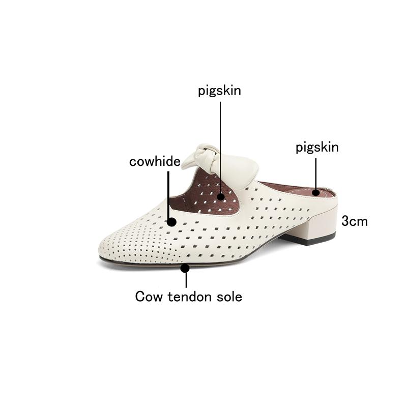 Fashion New Women's Summer Genuine Leather Cowhide Hollow Hole with Large Butterfly Bow Toe and M Ü Ller Slippers