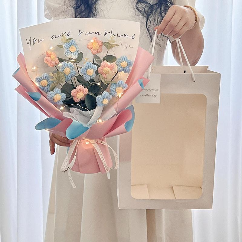 Crochet Flower Lighting Flower Bouquet Handmade Woven Flowers Knitted Graduation Bouquet Wedding Party Bouquet Gift