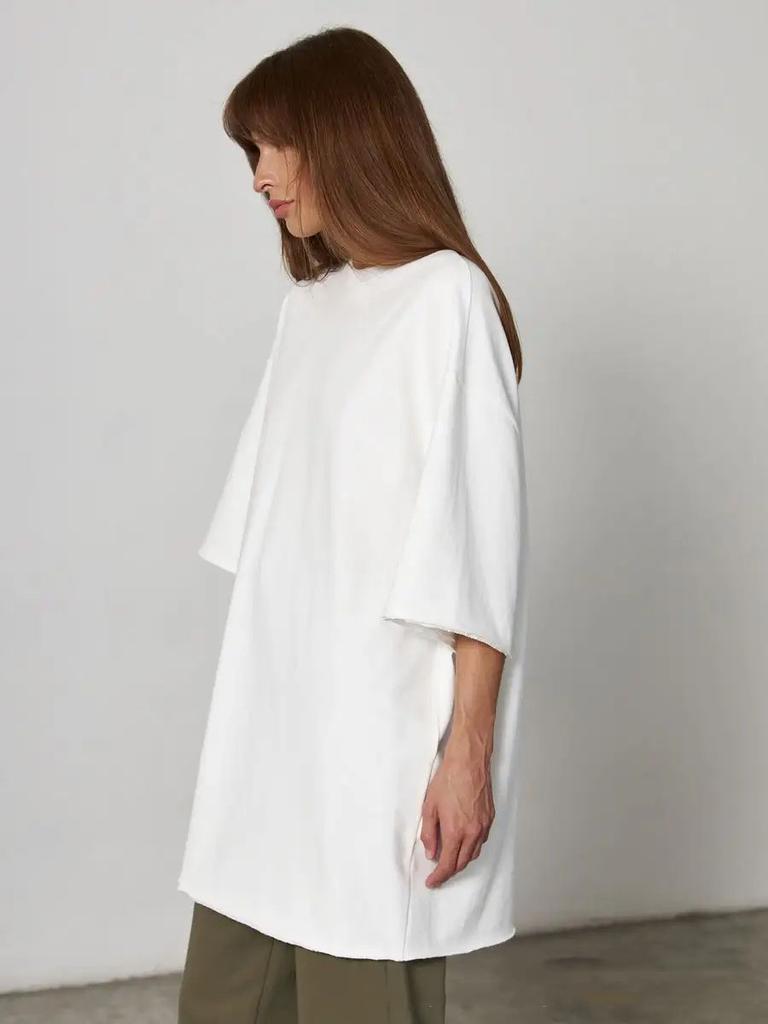 2025 Spring And Summer Cotton T-shirt Solid Colour Short-sleeved Female Loose Large Version Youthful Woman Clothes