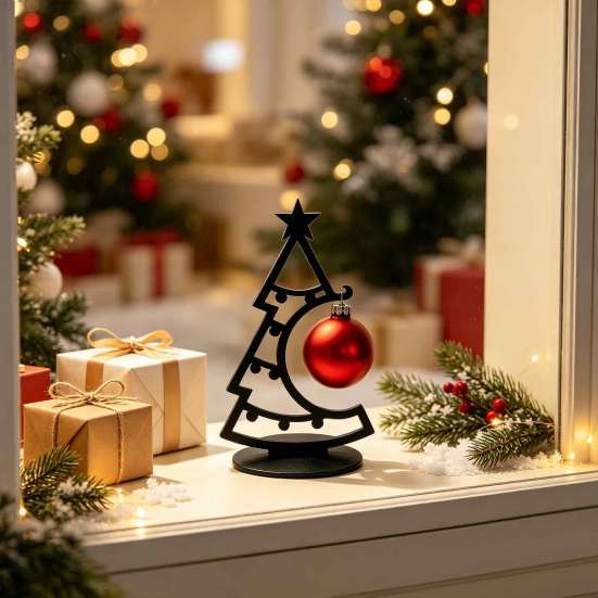 Small Entrance Holiday Displays 3D Printed Christmas Tree Desktop Ornament, Decorative Hollow Figurine with DIY Table Decor Stable Base for
