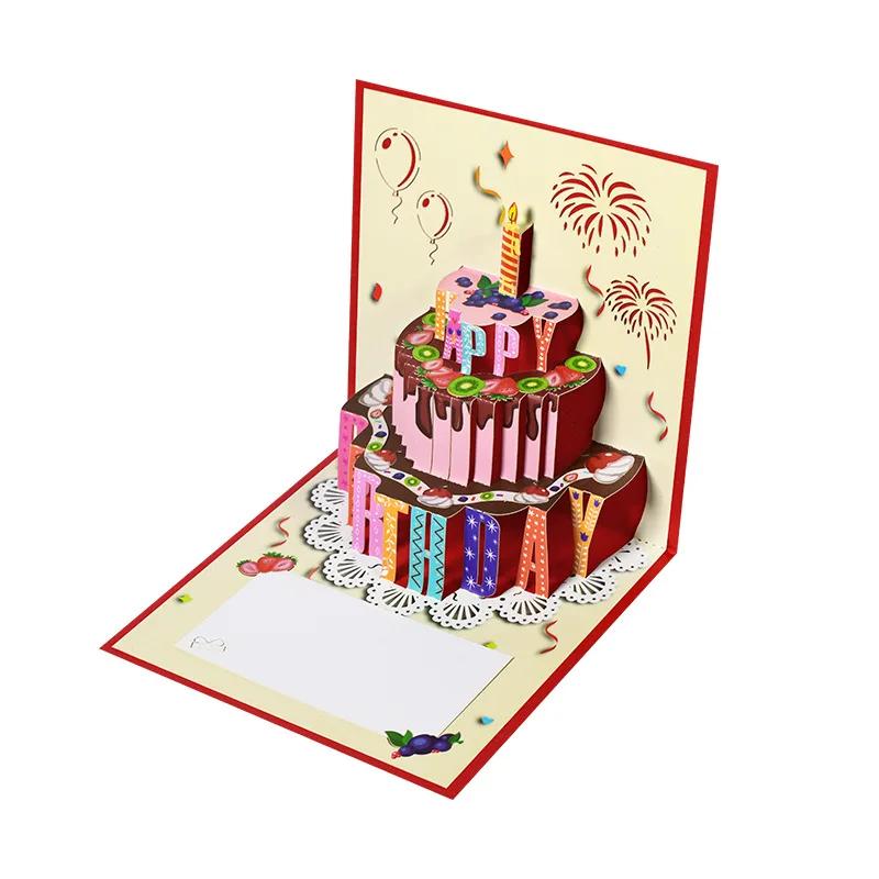 1pc 3D Pop-Up Chocolate Cake Birthday Card Gift Decoration Paper Greeting Card with Wishe Unique Gift for Friends Family Couples