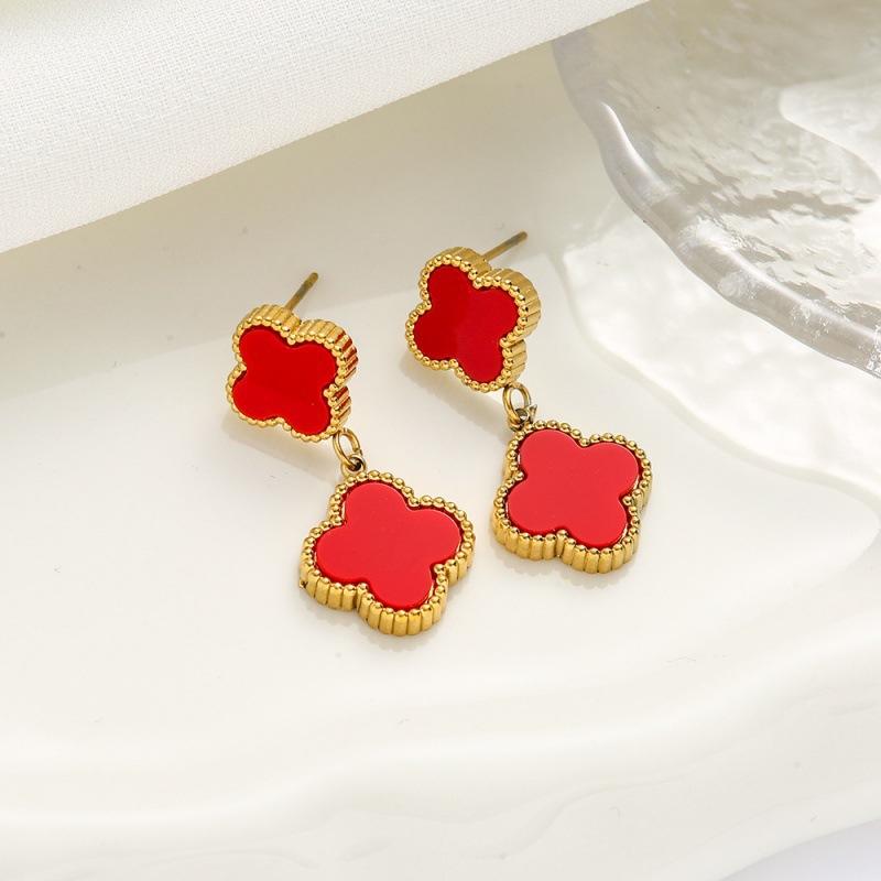 

Серьги из титановой стали с четырьмя листочками клевера на удачу, титановые стальные серьги не теряют цвет, классические серьги с кисточками в виде четырехлистника, женские серьги красный