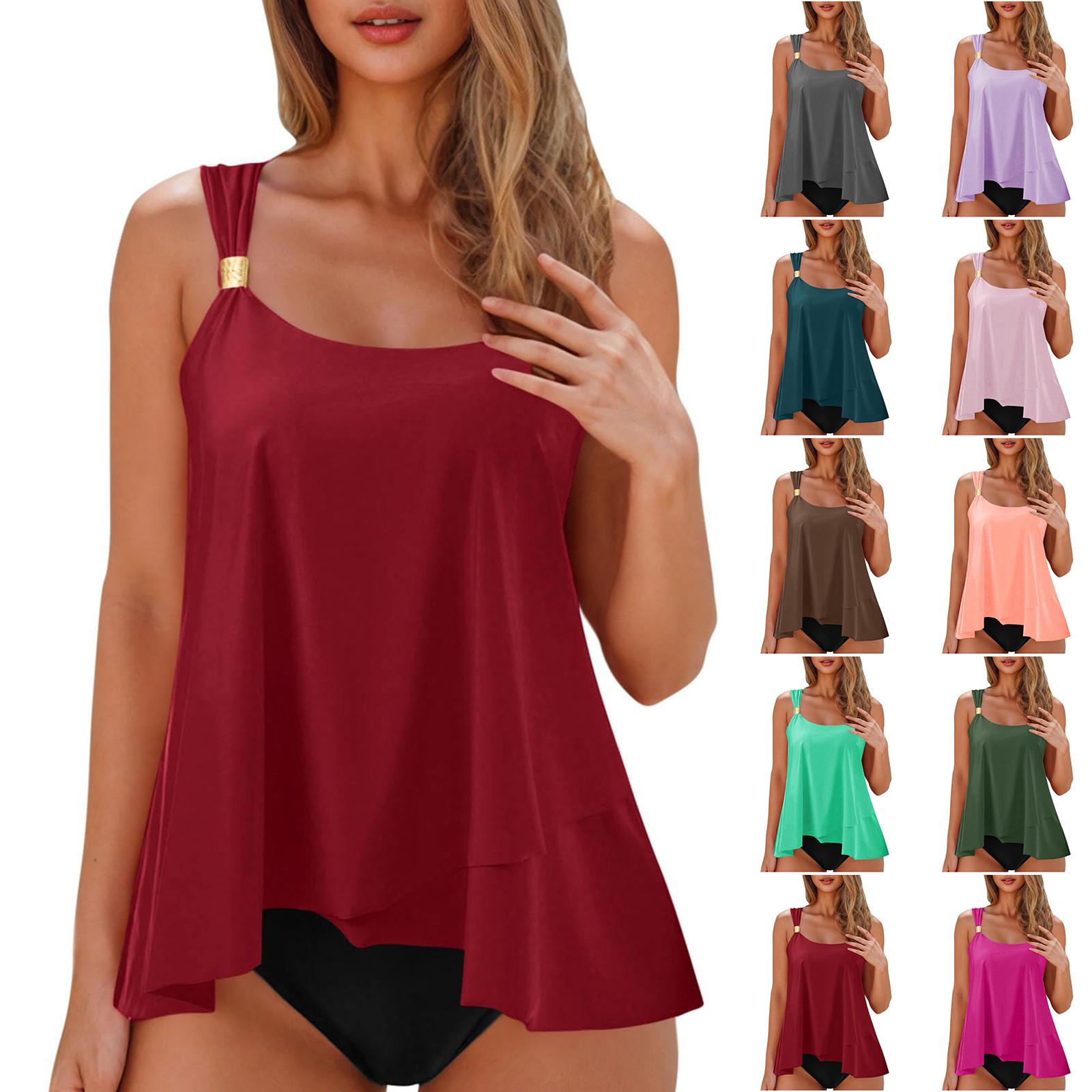 

Women s Split Fashion Sexy Bikini Solid Colour With Bra Pad No Steel Bra Swimsuit L винний