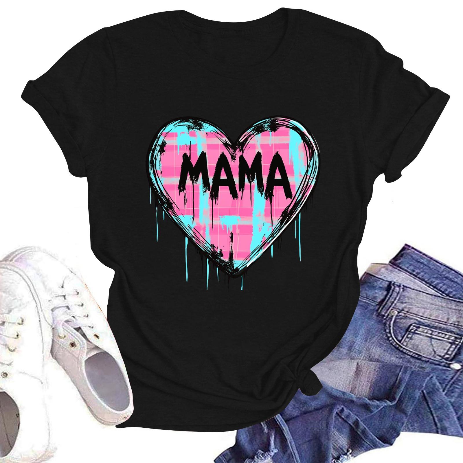 

Women s Round Neck Casual Printed Short-sleeved T-shirt Top L чорний
