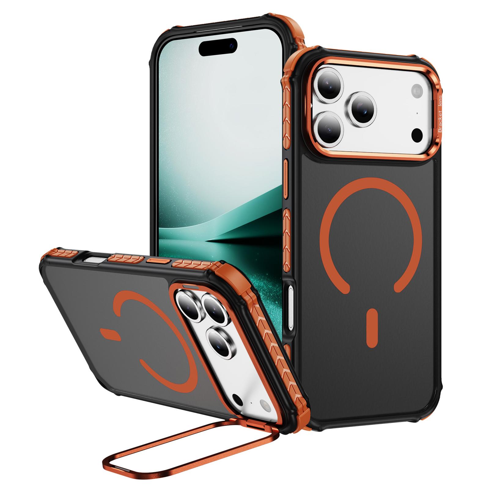 

For iPhone 17 Pro Case with Lens Kickstand Matte Phone Back Cover Compatible with MagSafe Orange