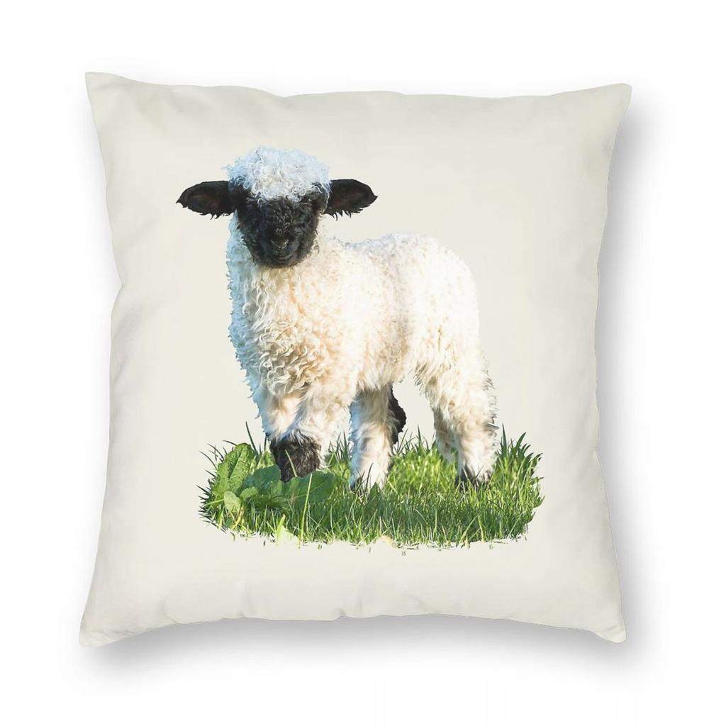 Federa per Cuscino Quadrata con Agnello dal Naso Nero del Vallese in Prato Poliestere Lino Velluto Decorazione Zip Creativa Federa per Cuscino da Lancio Custodia per Cuscino da Auto