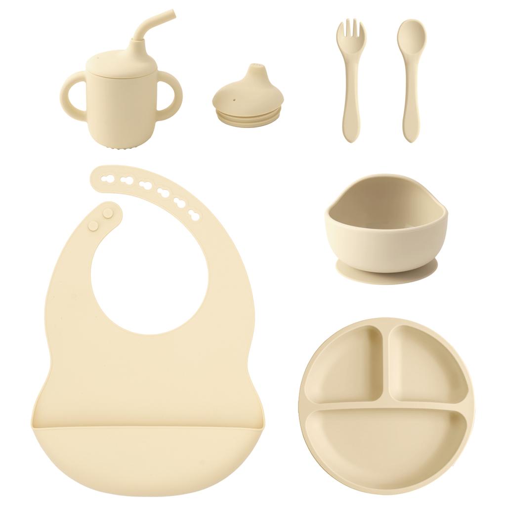 Color Kids 6PCS Silicone Feeding Set Divided Plates Sippy Cup Training Eating Cutlery Strong Suction Bowl BPA Free Tableware set