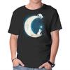 Unisex Crew Neck T-Shirt Moon Cat Graphic Short Sleeve Casual Tee