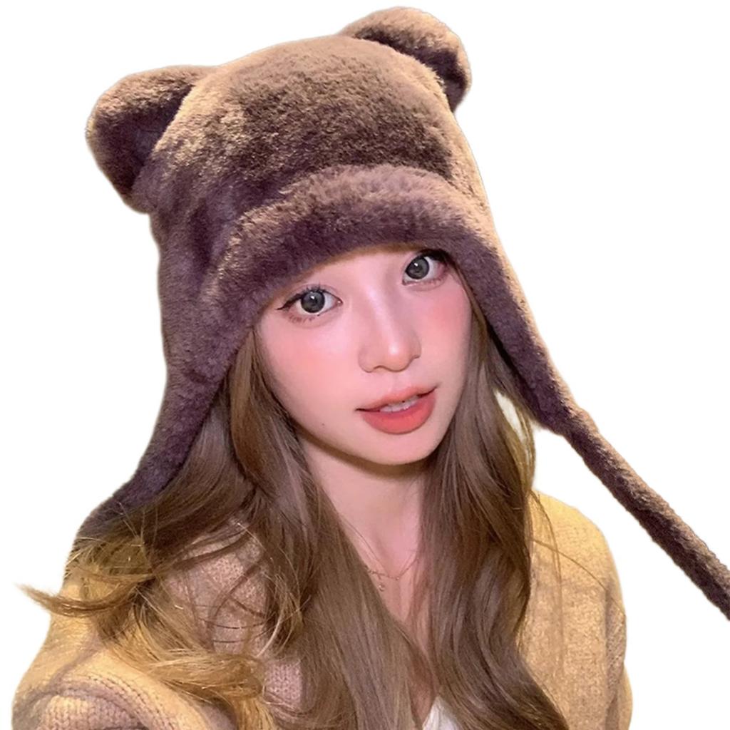 Bear Pattern Hat Adult Soft Plush Hat Thicken Female Hat Versatiles Stylish Hat for Travels and Shopping
