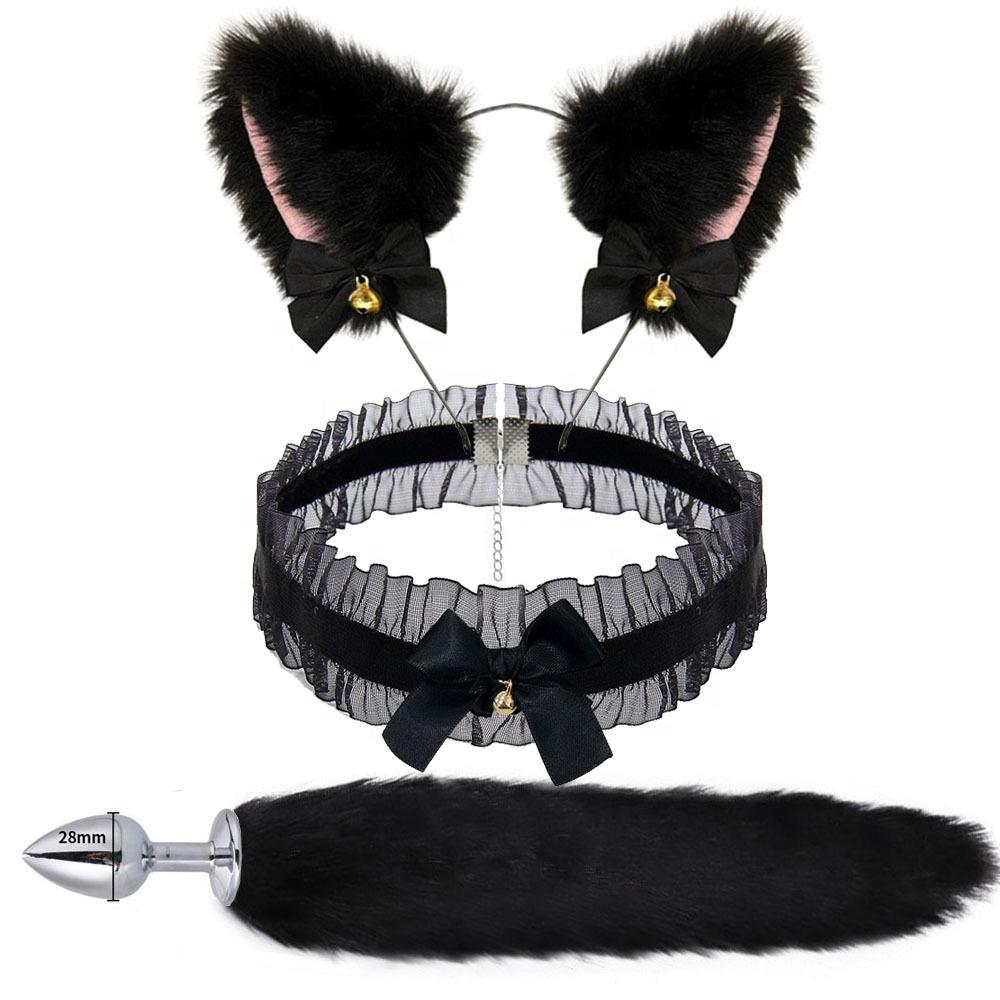 Popular Hot Sell Sex Lesbian Cat Ears Hair Band Nipple Clip Plug Anal Adult fox Cat Tail Anal Butt Plug Sex Toys for Woman