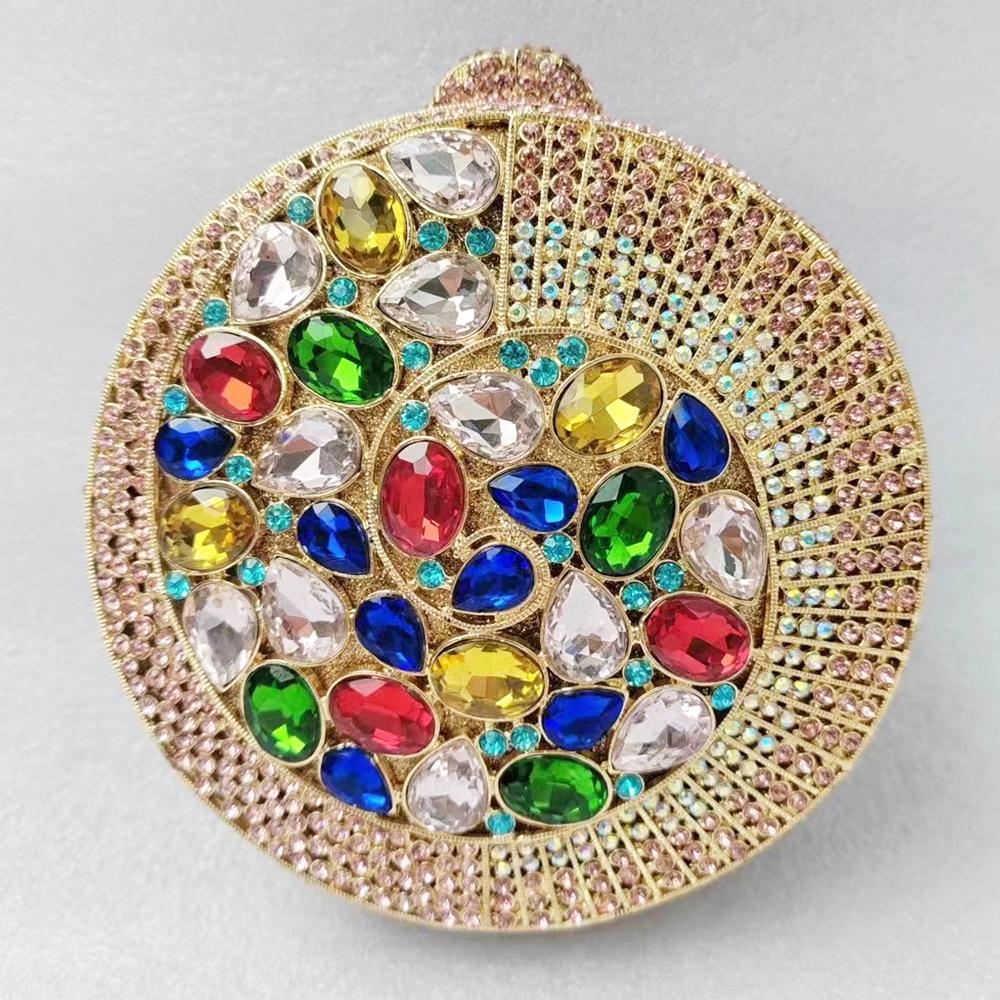 Gold/Silver Round Evening Bag Purse Rhinestone Bridal Clutch WHTUOHENG Formal Minaudiere Handbag For Women Party Dinner Handbags