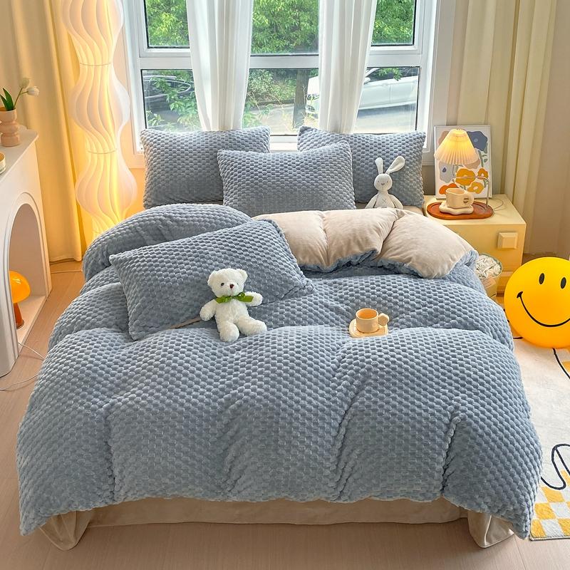 Gray Warm Milk Velvet Duvet Cover Autumn and Winter Thick Comforter Cover Children Adult Bedroom Solid Color Single Duvet Covers