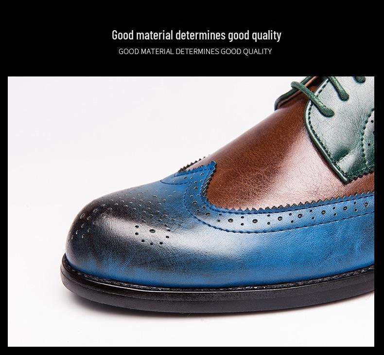 Men's Plus Size Brogue Color Block Leather Dress Shoes - British Style