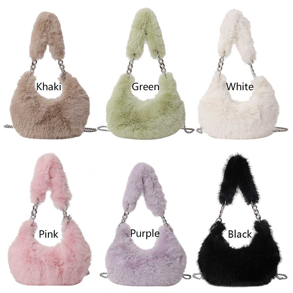 Women Chain Crossbody Bag Zipper Furry Tote Handbag Versatile Cute Satchel Bag Soft Girl Satchel Purse