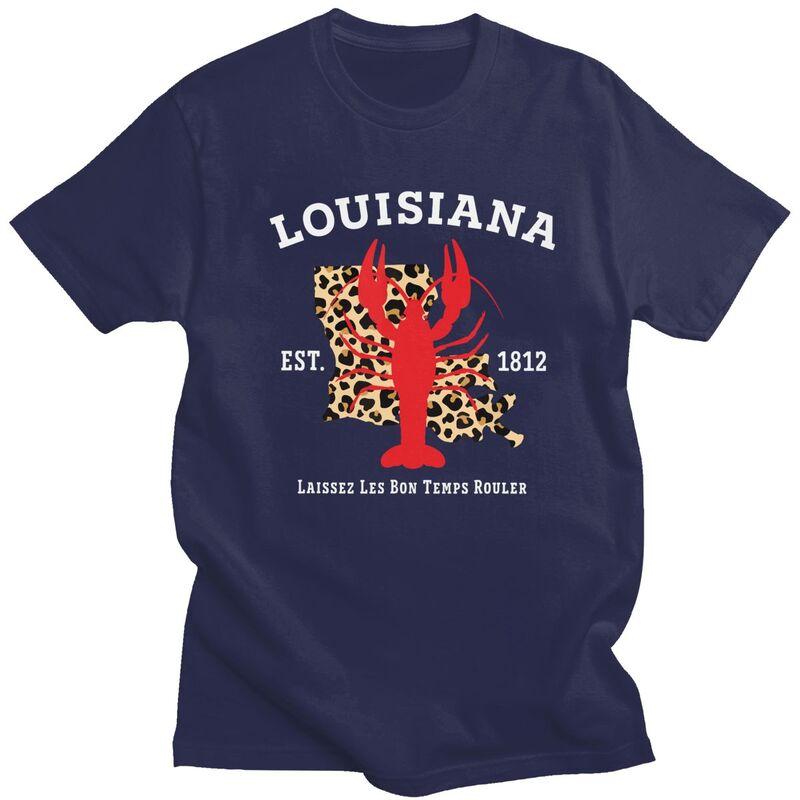 Louisiana Est 1812 Crawfish Leopard T Shirt Men Women Short Sleeve Casual Tee Shirt Streetwear Summer Pure Cotton Camisetas