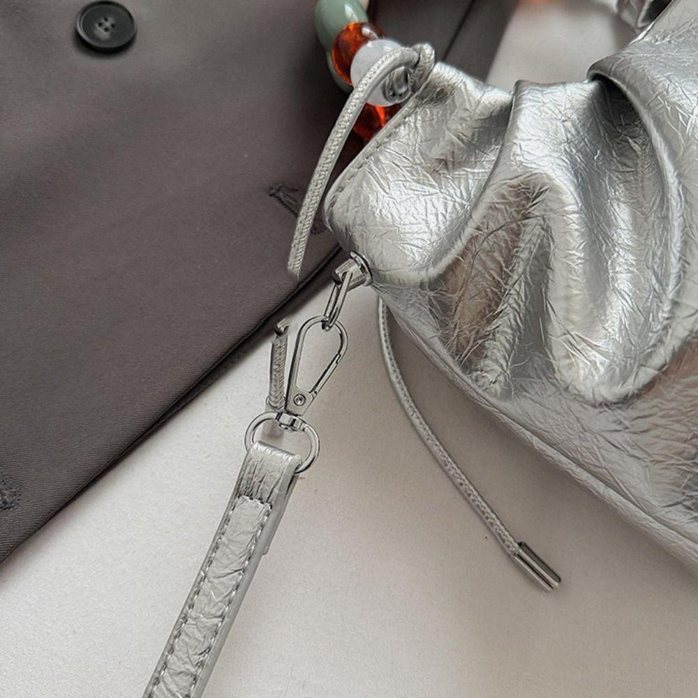 Tote Bag Beading Handle Shoulder Bag Messenger Bags Letter Printing Silver PU Bag Crossbody Bag Korean Style