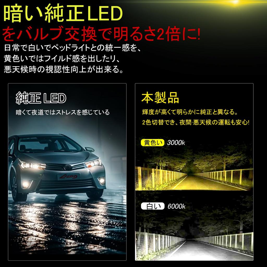 Genuine Toyota L1B 4800lm LED Fog New Genuine Replacement Lime and Vehicle Inspection Left and Set of 2 Lights, Bulbs, Two-Color Switching, Yellow,