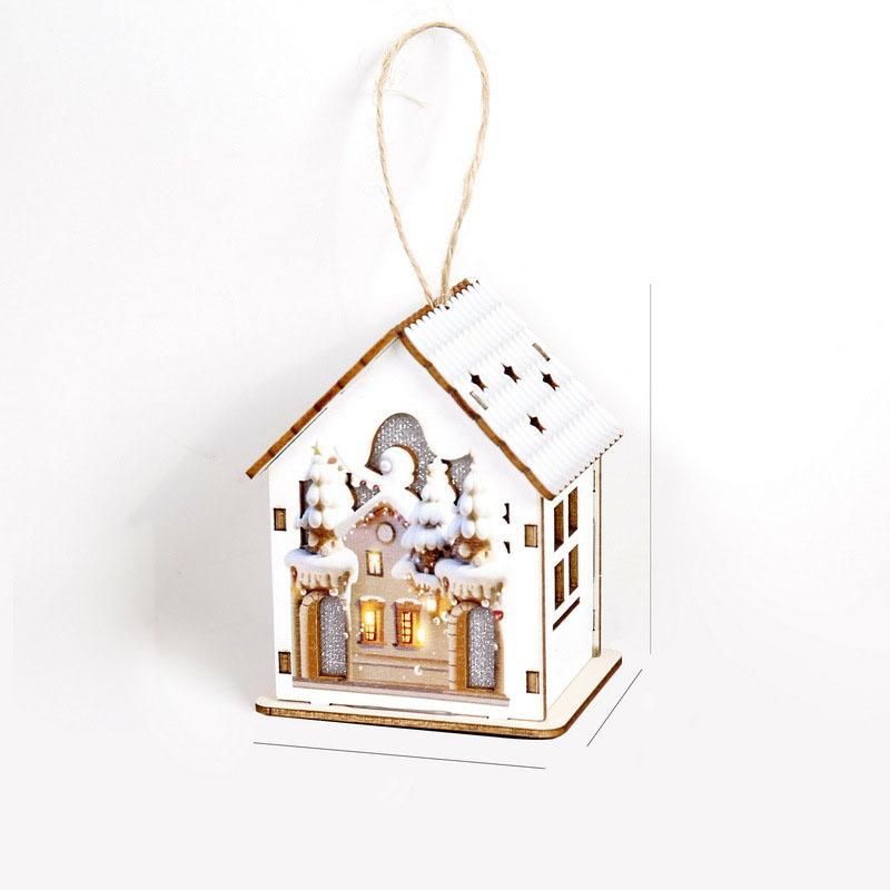 Christmas Glowing Colorful Hut Christmas Decorations Wooden House Hanging Christmas Tree Pendant