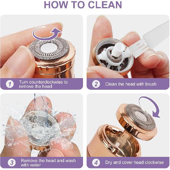 Facial Hair Removal for Women, Painless Rechargeable Hair Removal Device, Comes with 2 Replacement Heads, Portable Electric Shaver/Razor for Face,