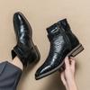 New Fashion Male Pointed Alligator Pattern Leather Brogues Ankle Boots Men Casual Luxury High Top Platform Shoes Zapatos Hombre
