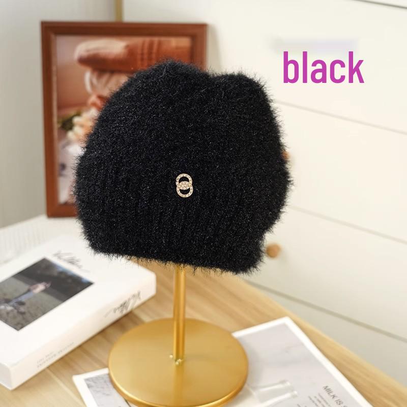 2025 Корейская двухслойная бархатная шапка-бини и повязка на голову с ромбовидным вязанием One Size