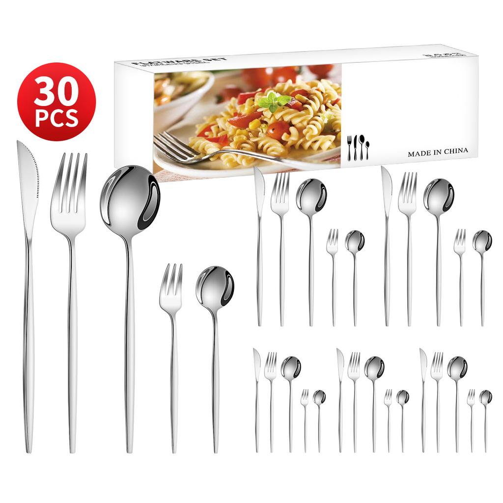 Stainless Steel 30-Piece Tableware Steak Knife, Fork and Spoon 5 Main Pieces Tableware Suit