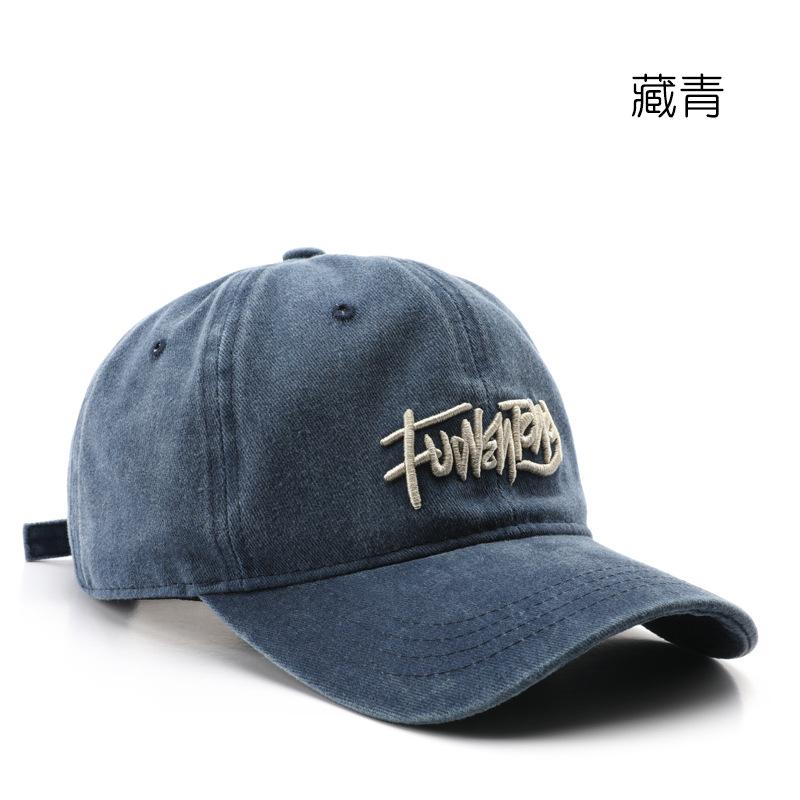 

Washed letter embroidered cap Outdoor sunscreen sun hat Baseball cap темно-синий
