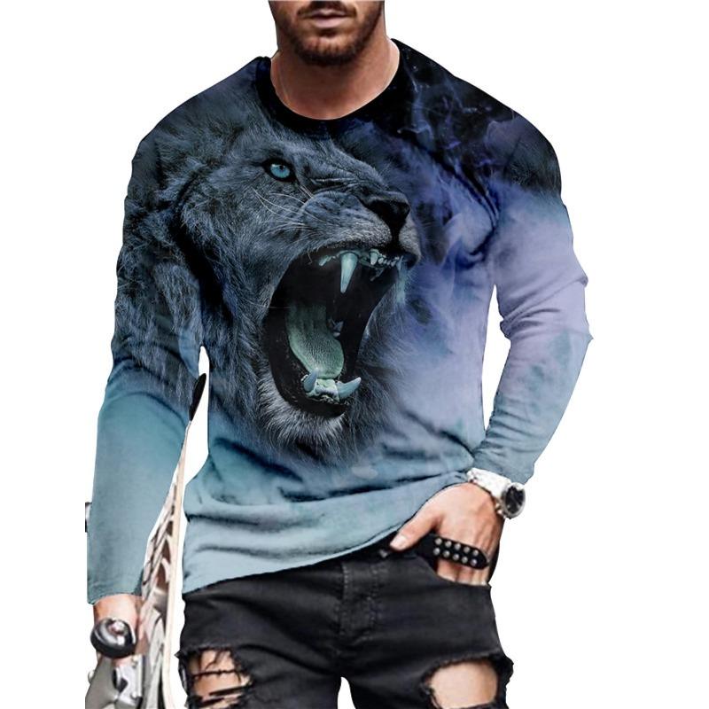Men's T-shirt Pattern Lion Pattern Printing Round Neck Brown 3D Printing Outdoor Daily Long Sleeved Printing Clothing Designer