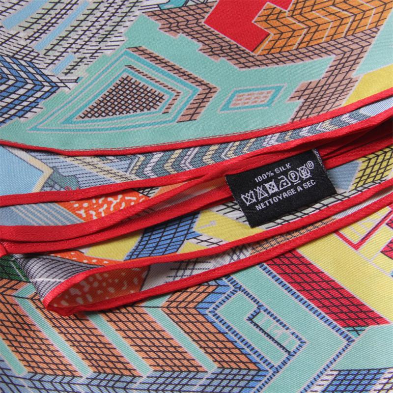 Silk Scarf Women Magic City Print Square Scarves Head Echarpes Silk Foulards Femme Wraps Beach Shawls Bandana Lady Hijabs 90CM