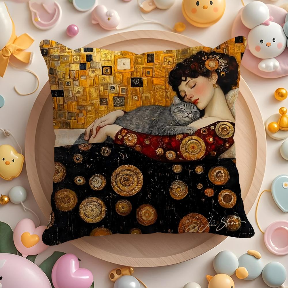 Gustav Klimt Obraz Olejny Poszewka na Poduszkę Krótki Plusz Dwustronny Nadruk Domowy Można Prać w Pralki w Ciepłą Zimę Poszewka na Poduszkę