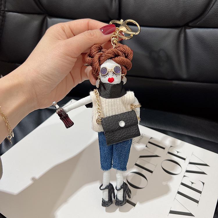 Korean Style Crossbody Bag with Girl Doll Clothes Set Keychain - Fashion Charm Gift