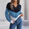 Women Casual Knit Pullover Sweater Autumn Winter Long Sleeve Polo Collar Contrast