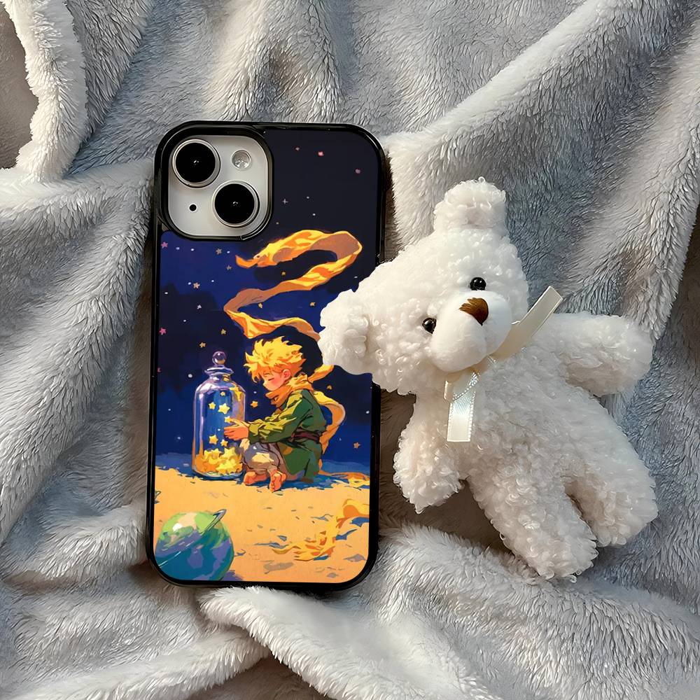 Oil Painting The Little Prince Black Silicone Hard Plastic Phone Case For Iphone 17 Air 16 15 14 13 12 11 Pro Max PC+TPU Cover