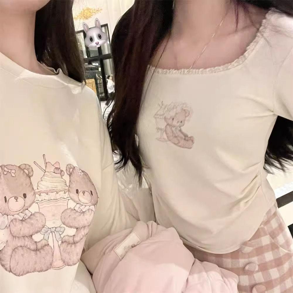 Kawaii Sweet Harajuku T-Shirts Γυναικεία ιαπωνική μόδα κινουμένων σχεδίων εκτύπωσης δαντέλα συνονθύλευμα Slim μπλουζάκια μαλακά μπλουζάκια Καλοκαίρι
