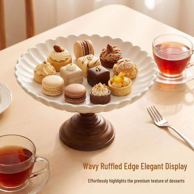 10-inch High-Footed Wooden Cake Stand with Glass Dome