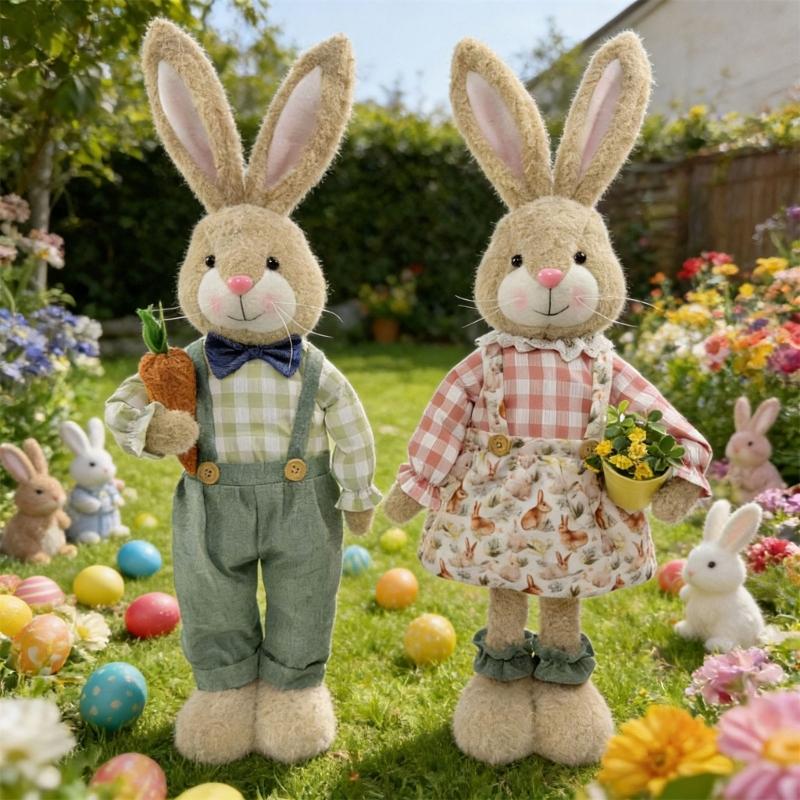 Soft Fabric Easter Rabbit Doll Toy Height Adjustable Hare Figure Ornament For Kids Room Garden Yarn Festival Decoration
