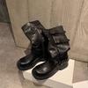 Autumn and winter new heightening belt buckle square round head amber streamer wind boots western pile pants tube women's boots