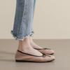Square head single shoes female flat bow shallow mouth soybean shoes small fragrant wind soft bottom ballet shoes Devotion