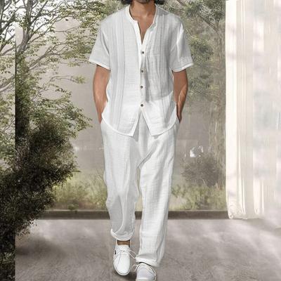 Men's Summer Suit, Short-sleeved Shirt, Casual Pants, Two-piece Suit, Loose Fashion Solid Color