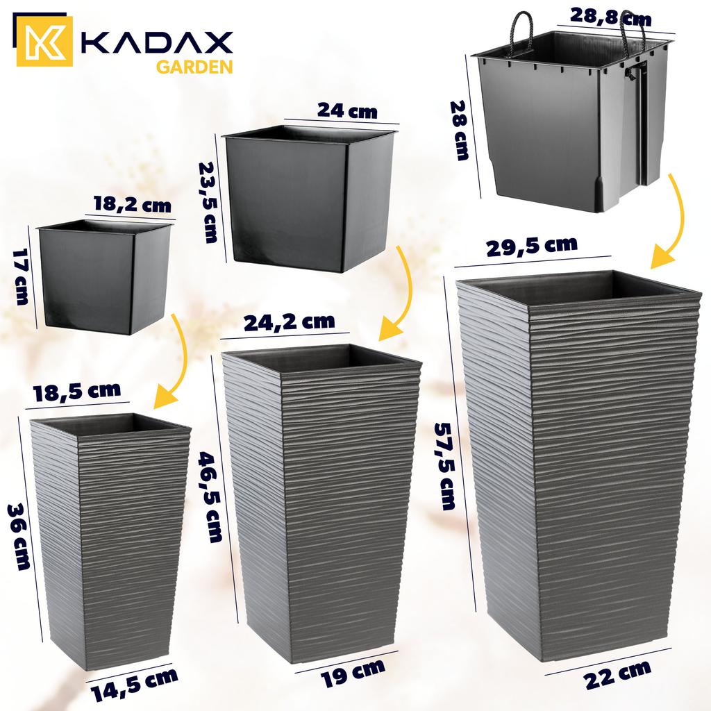 KADAX Set of 3 Flowerpots Flowerpots Inserts Garden Flowerpots Tall Graphite 57cm