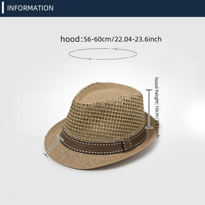 1pc Retro Unisex Straw Hat - Breathable Dual Tone Mesh Shoulder Strap, Dark Waistband, Summer Beach Vacation Sun Hat