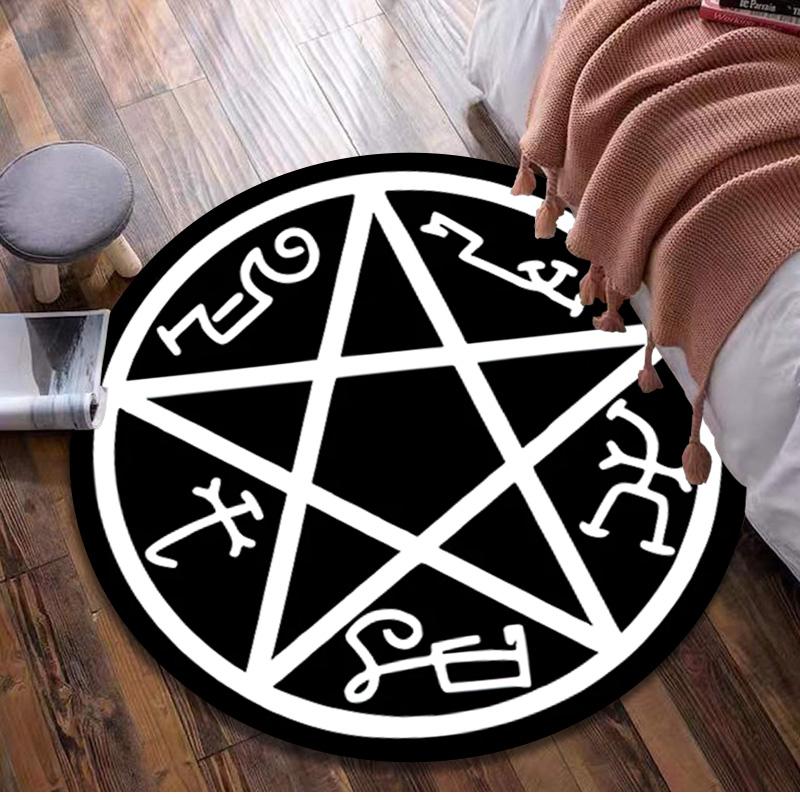 Pentagram Compass Circular Rug - Office Decorative Carpet For Living Room Bedroom Door Mat Floor Rug Computer Chair Area Rug