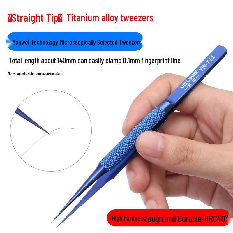 Titanium Alloy Tweezers with Anti-Flywire, Extra Sharp Bent & Straight Tips for Fingerprint Mobile Phone Repair