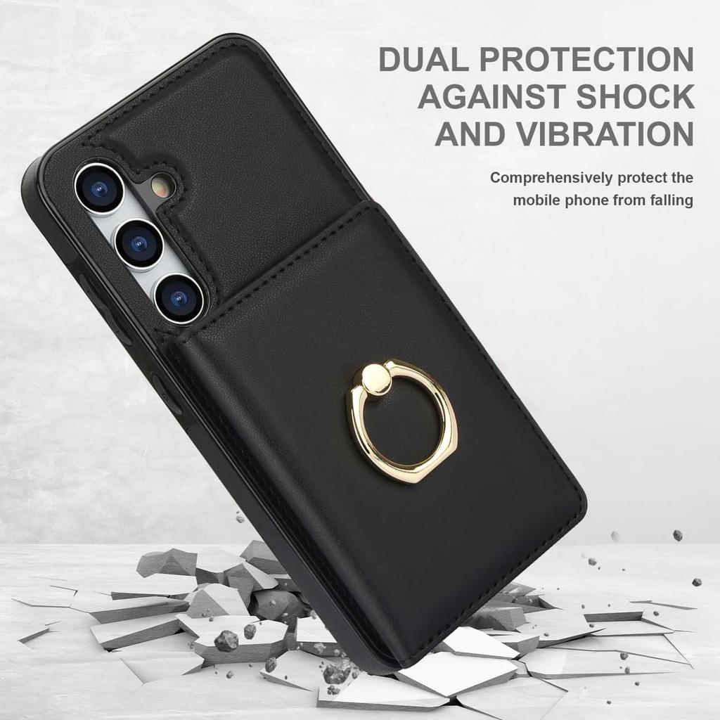 Wallet Case with Card Holder, 360° Rotation Ring Kickstand Magnetic Clasp and Durable Shockproof Cover for Samsung Galaxy S24 FE